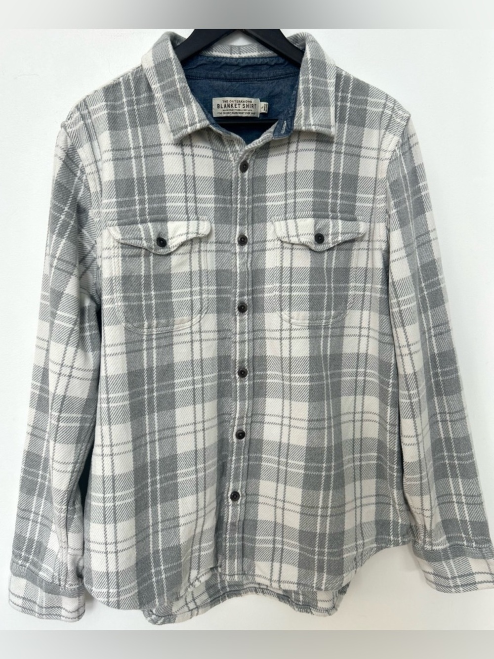 Outerknown Gray and White Plaid Casual Button-Down Shirt
